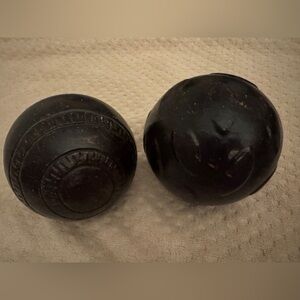 Elle DECOR Wood decorative set 2 PC ball globe sphere dark wood distressed boho